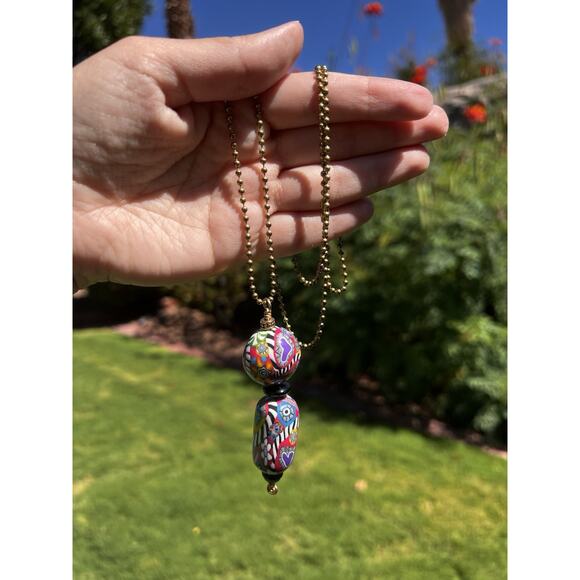 VTG polymer clay millefiori? Long Necklace Pendant Venetian Style - Picture 1 of 10